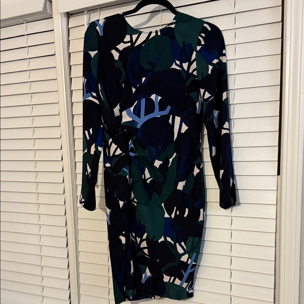 Ann Taylor Multicolor Leaf Print Long Sleeve Dress